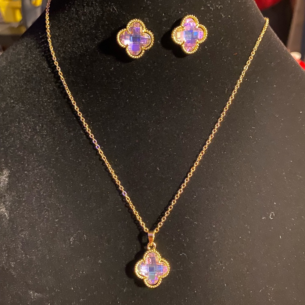 Gold and Purple Clover Jewelry Set